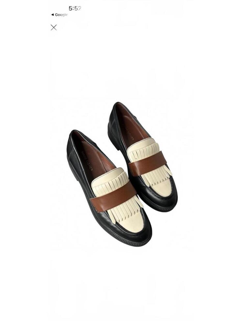 Marc Fisher Calixy Penny loafer Golf Kiltie Fringe Tri Color Black Tan Cream